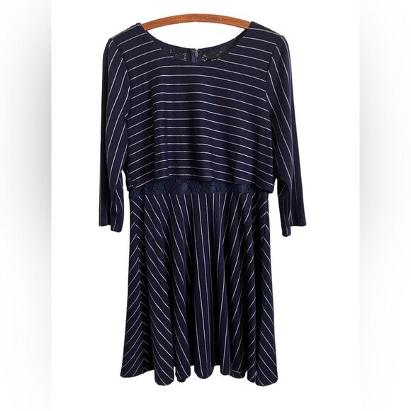 Doe and Rae for ModCloth Layered Pinstripe Dress L - Picture 1 of 6